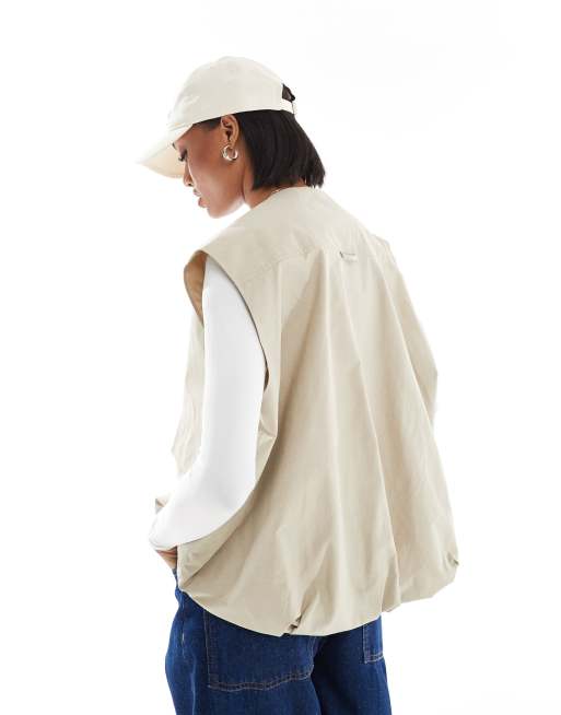 ASOS DESIGN Tall - Gilet multitasche senza maniche e senza colletto color pietra, 3 di 4