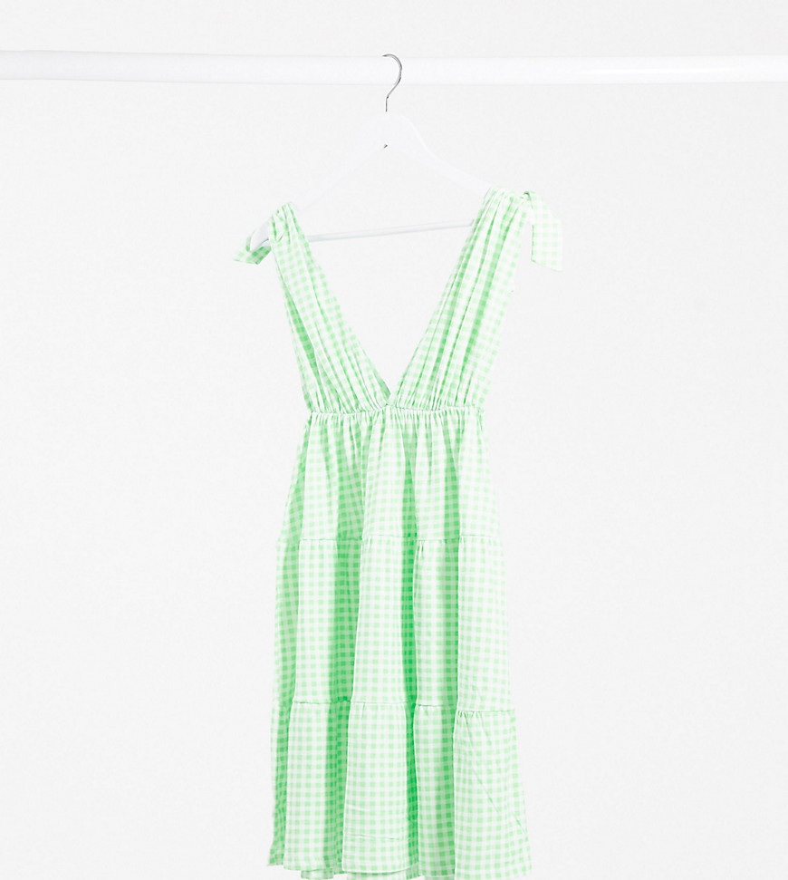ASOS DESIGN Tall – Ginghamrutig solklänning i minilängd med knytdetalj på axelbanden-Grön
