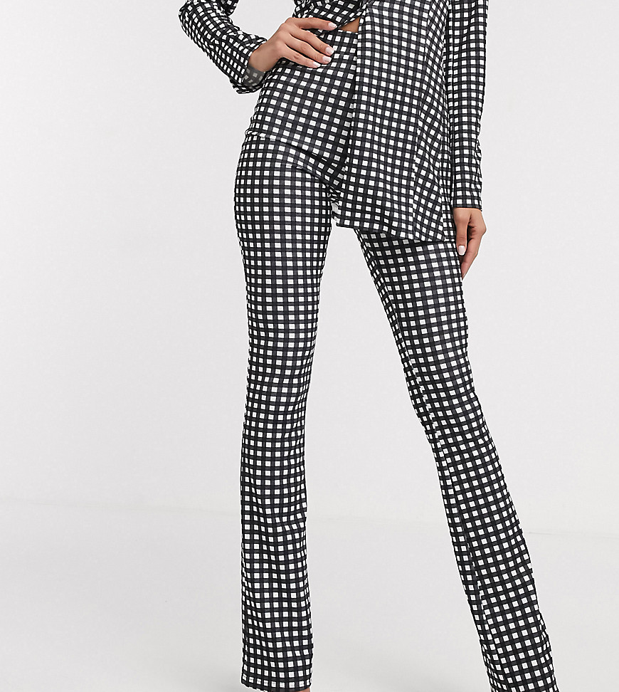 ASOS DESIGN Tall – Ginghamrutiga kostymbyxor i jersey med smal passform-Flerfärgad