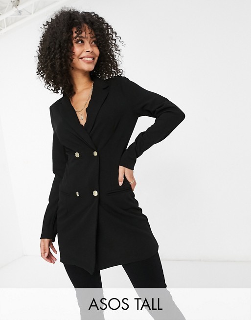 ASOS DESIGN Tall glam double breasted jersey blazer in black