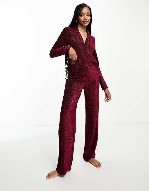 Women's Tall Jersey Button Pj Long Sleeve Trouser Set