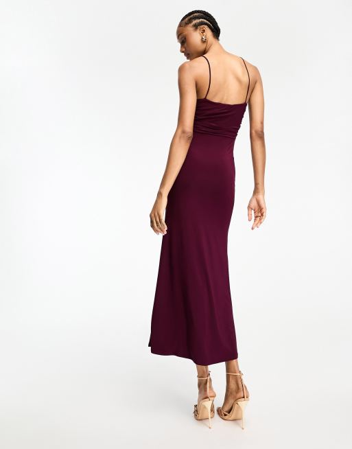 ASOS DESIGN Tall gold trim cut out cami midi dress in plum