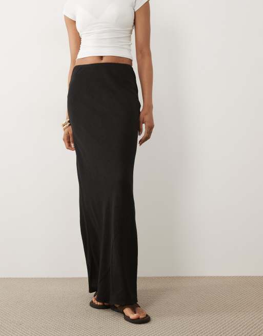 ASOS DESIGN Tall - Gonna al polpaccio nera in lino con taglio sbieco, 3 di 5