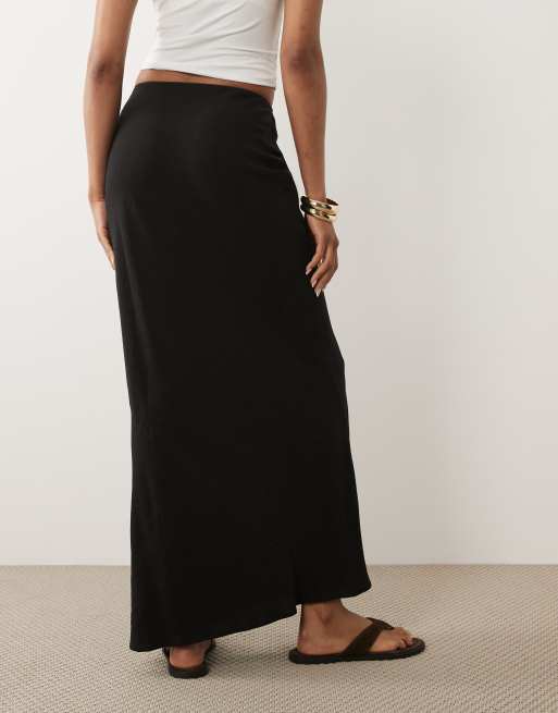 ASOS DESIGN Tall - Gonna al polpaccio nera in lino con taglio sbieco, 4 di 5