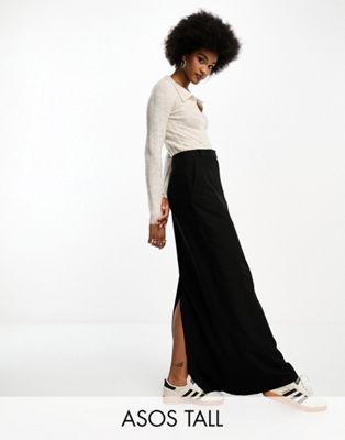 ASOS DESIGN Tall column maxi skirt with split in black - ASOS Price Checker
