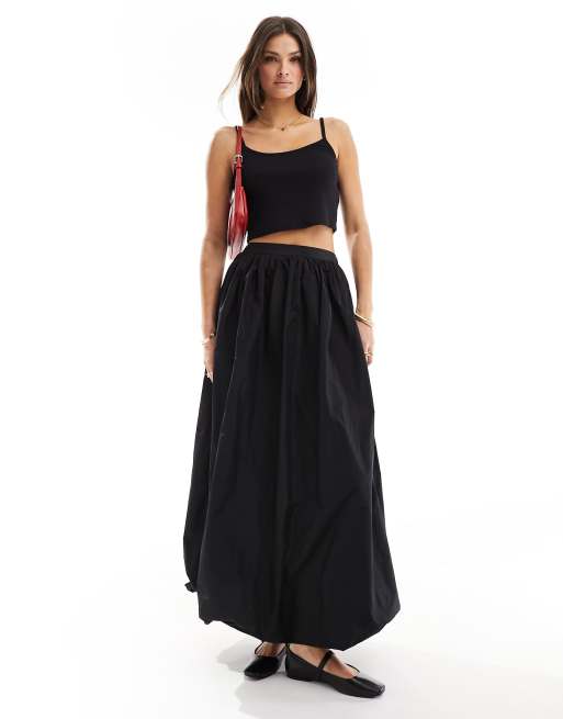 ASOS DESIGN Tall - Gonna lunga nera in taffetà con fondo a palloncino, 2 di 5