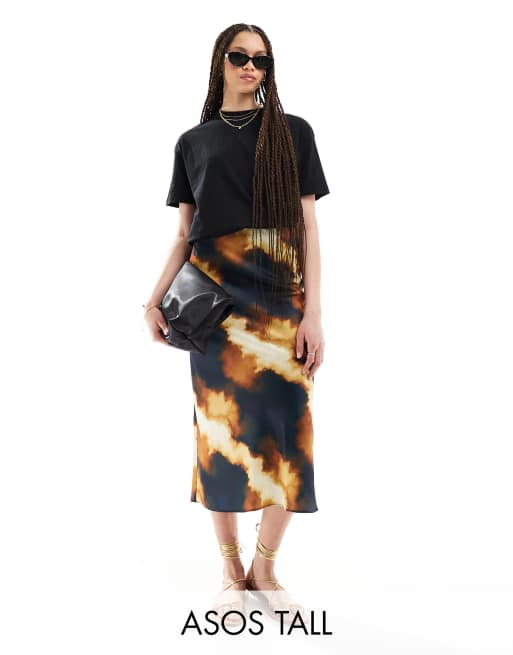 ASOS DESIGN Tall - Gonna midi con taglio in sbieco leopardata