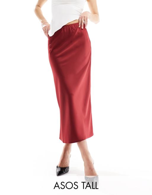 ASOS DESIGN Tall - Gonna midi sottoveste asimmetrica in raso color mora