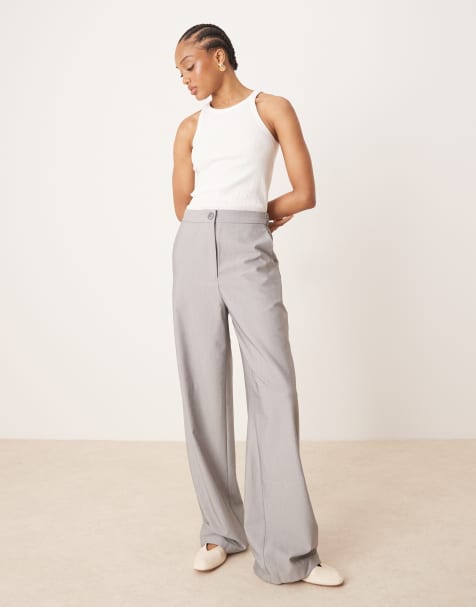 ASOS DESIGN Tall – Grå, figursydda byxor med raka ben och avslappnad passform - view 1