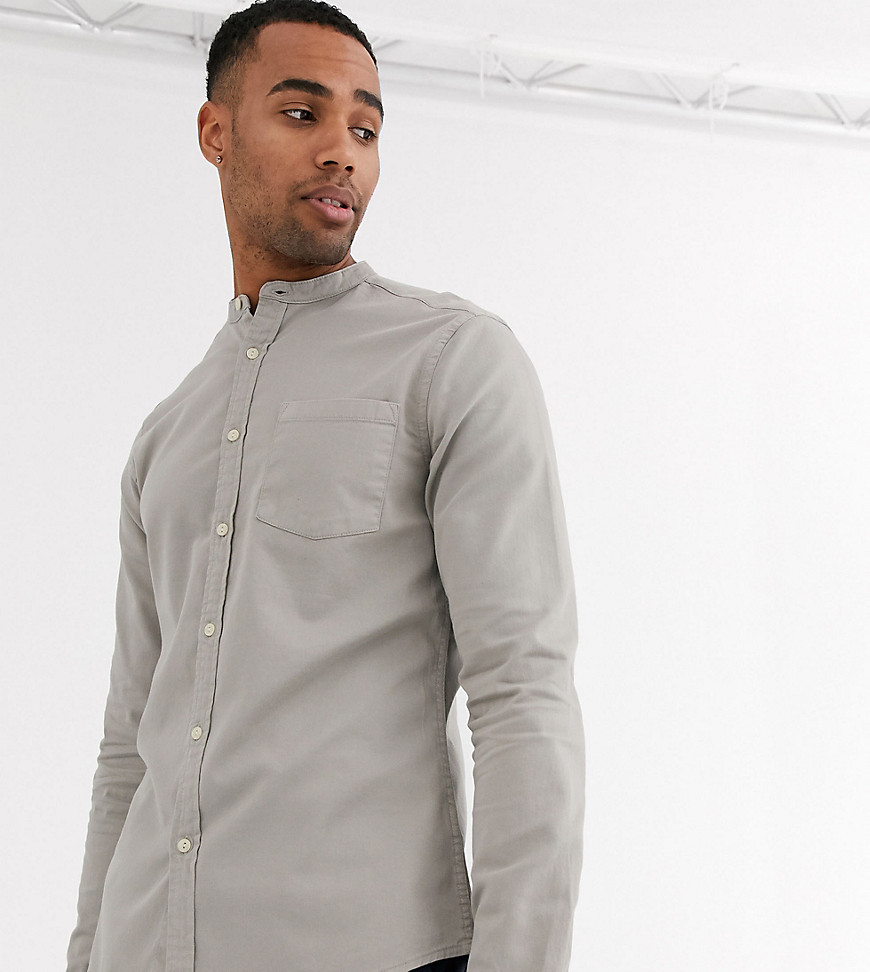 ASOS DESIGN Tall – Grå jeansskjorta i ekologiskt stretchmaterial med smal passform och murarkrage