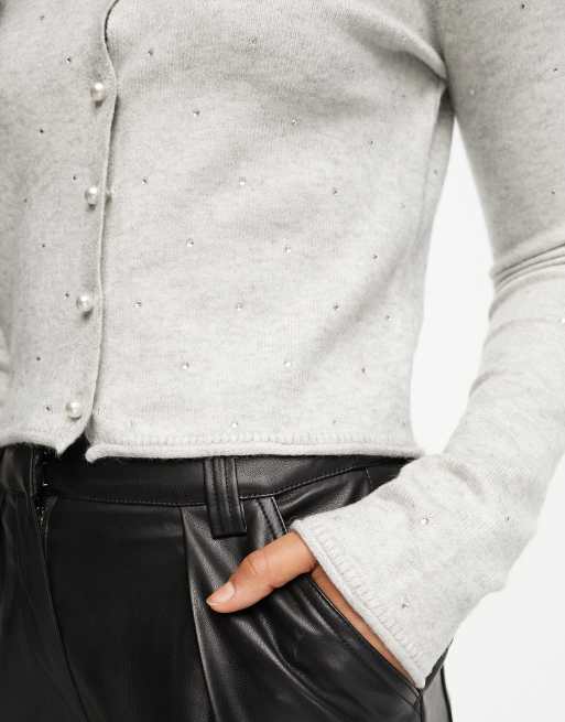 ASOS DESIGN Tall – Grå kofta med djup halsringning och strassutsmyckning, 4 av 4