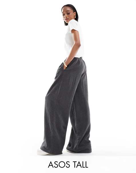 ASOS DESIGN Tall - Grå pull on-bukser i fløjl med vide ben - view 1