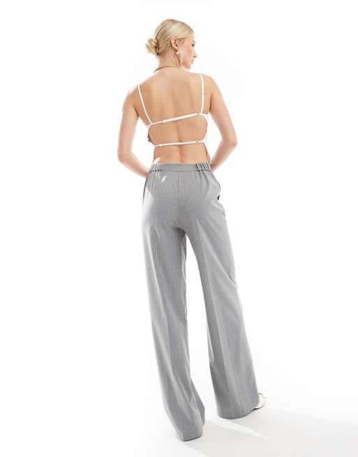 ASOS DESIGN Tall – Grå, randiga och figursydda byxor med raka ben och avslappnad passform, 5 av 5