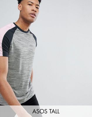 ASOS DESIGN – Tall – Grå t-shirt i raglanmodell med färgblock i kontrast på ärmarna