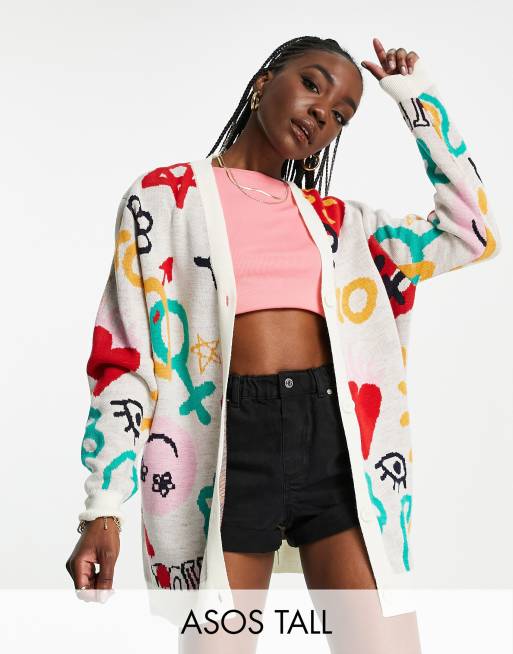 ASOS DESIGN Tall – Graffitimönstrad oversize kofta