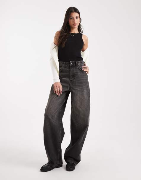 ASOS DESIGN Tall high waisted barrel leg jeans in washed charcoal