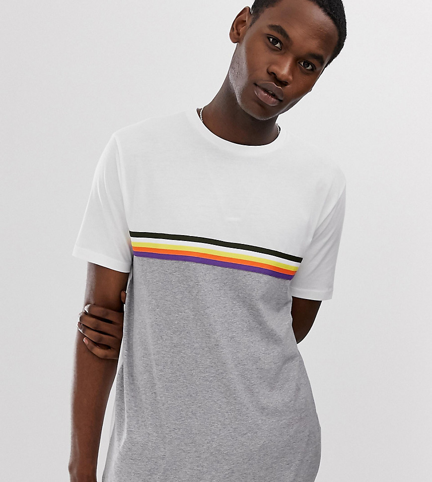ASOS DESIGN – Tall – Gråmelerad, avslappnad t-shirt i ekologisk bomull med kontrasterande färgblock och revär