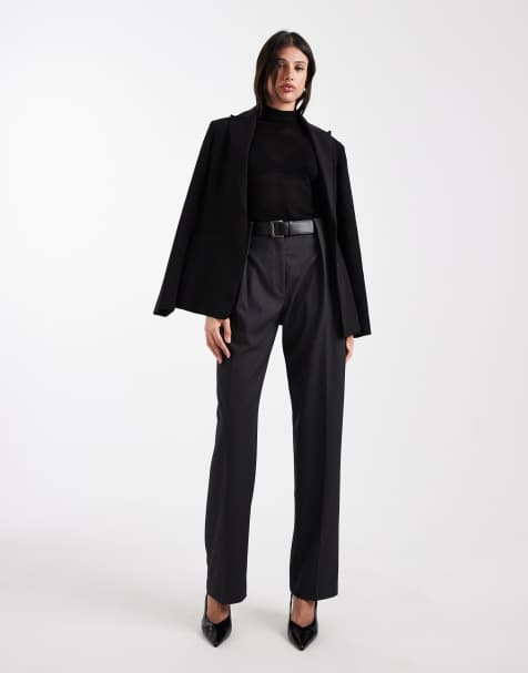 ASOS DESIGN Tall – Gråmelerade, figursydda byxor med hög midja, raka ben och skärp - view 1