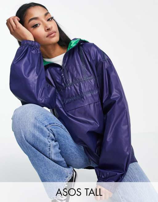 ASOS DESIGN Tall – Granatowa festiwalowa kurtka przeciwdeszczowa wkładana przez głowę