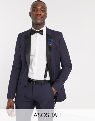 ASOS DESIGN Tall – Granatowa marynarka smokingowa o obcisłym kroju