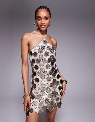 Asos Tall Asos Design Tall Grid Embellished Halter Mini Dress