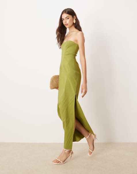 ASOS DESIGN Tall - Grøn bandeau-midikjole i bengalin med sømdetaljer - view 1
