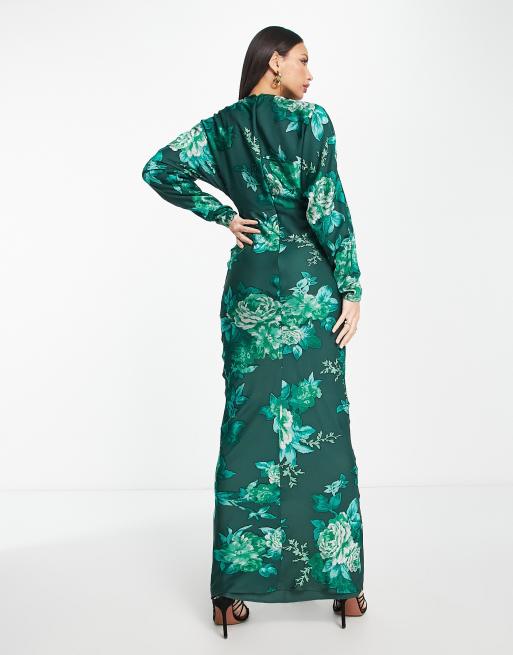 ASOS DESIGN Tall - Grøn højhalset maxikjole i devoré med blomstermønster , 2 af 4