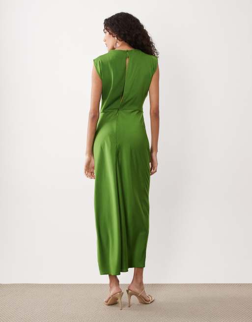 ASOS DESIGN Tall - Grøn højhalset midikjole med plisseret overdel i satin, 4 af 4