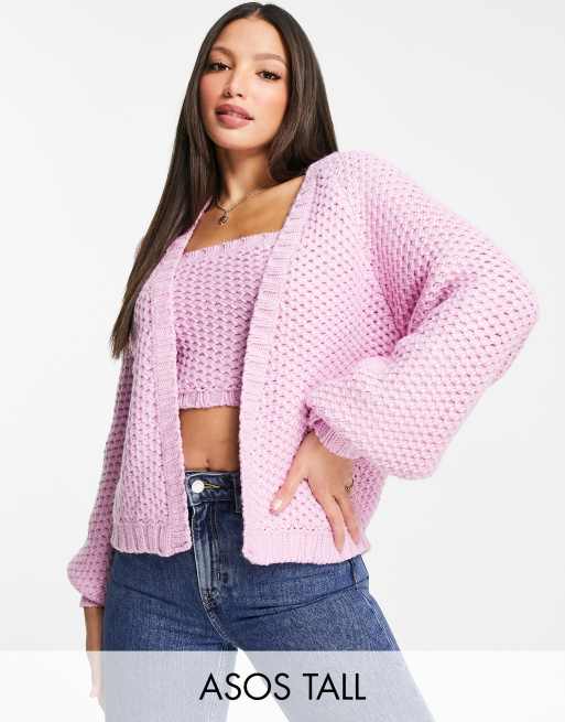 ASOS DESIGN Tall – Rosa Strickjacken-Set aus Grobstrick mit Waffelstich, 3 von 3