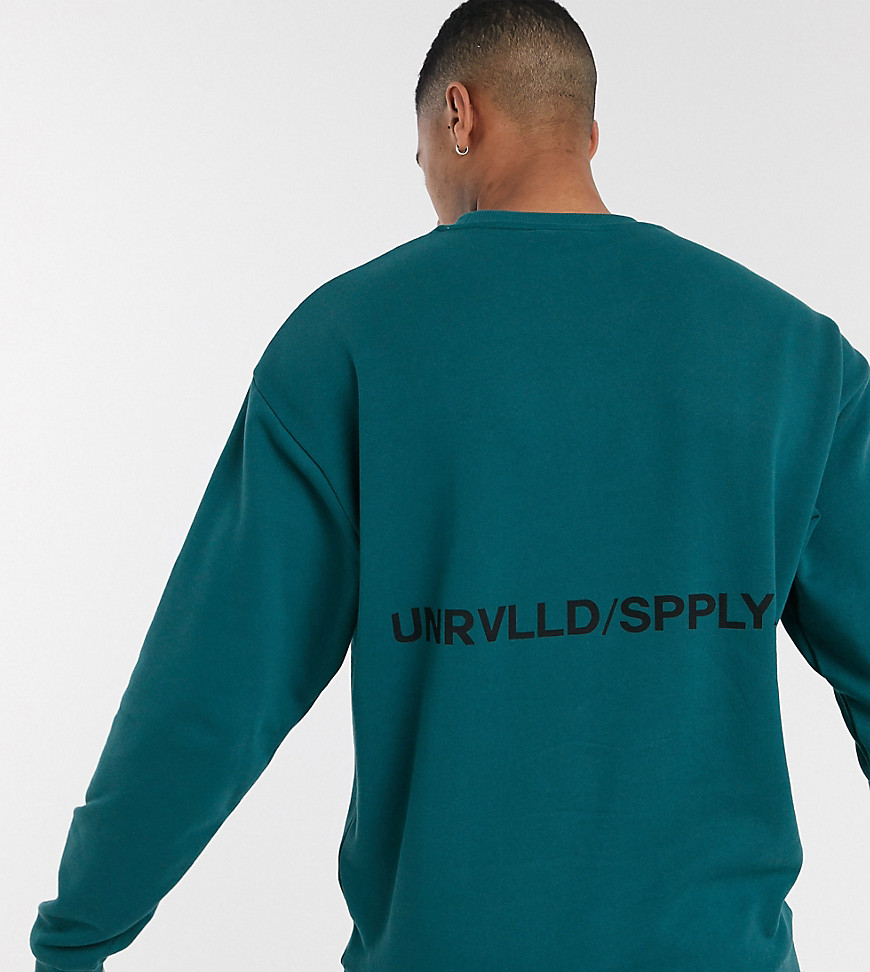 ASOS DESIGN Tall – Grön oversize-sweatshirt med unrvlld/supply-texttryck