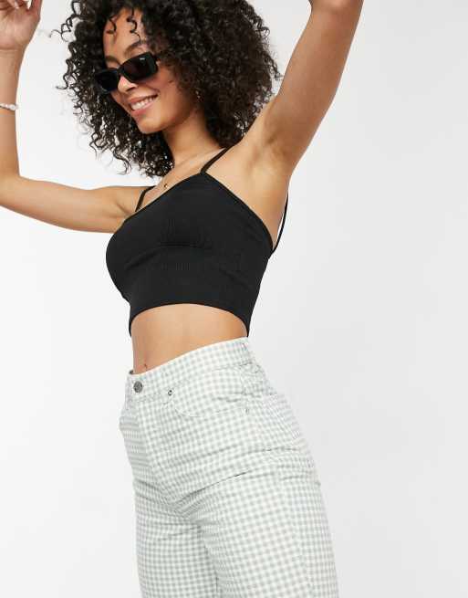 ASOS DESIGN Tall – Gröna, raka jeans med medelhög midja och ginghamrutigt mönster, 3 av 4
