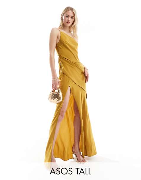 ASOS DESIGN Tall – Guldig, enaxlad maxiklänning - view 1
