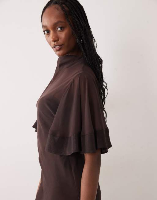 short sleeve brown mini dress Olive Green Evening Dress with Waist Tie main image 0