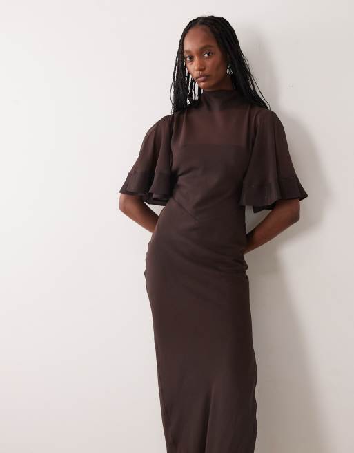 half sleeve satin dress Cowl Flutter Sleeve Satin Bridesmaid Dress