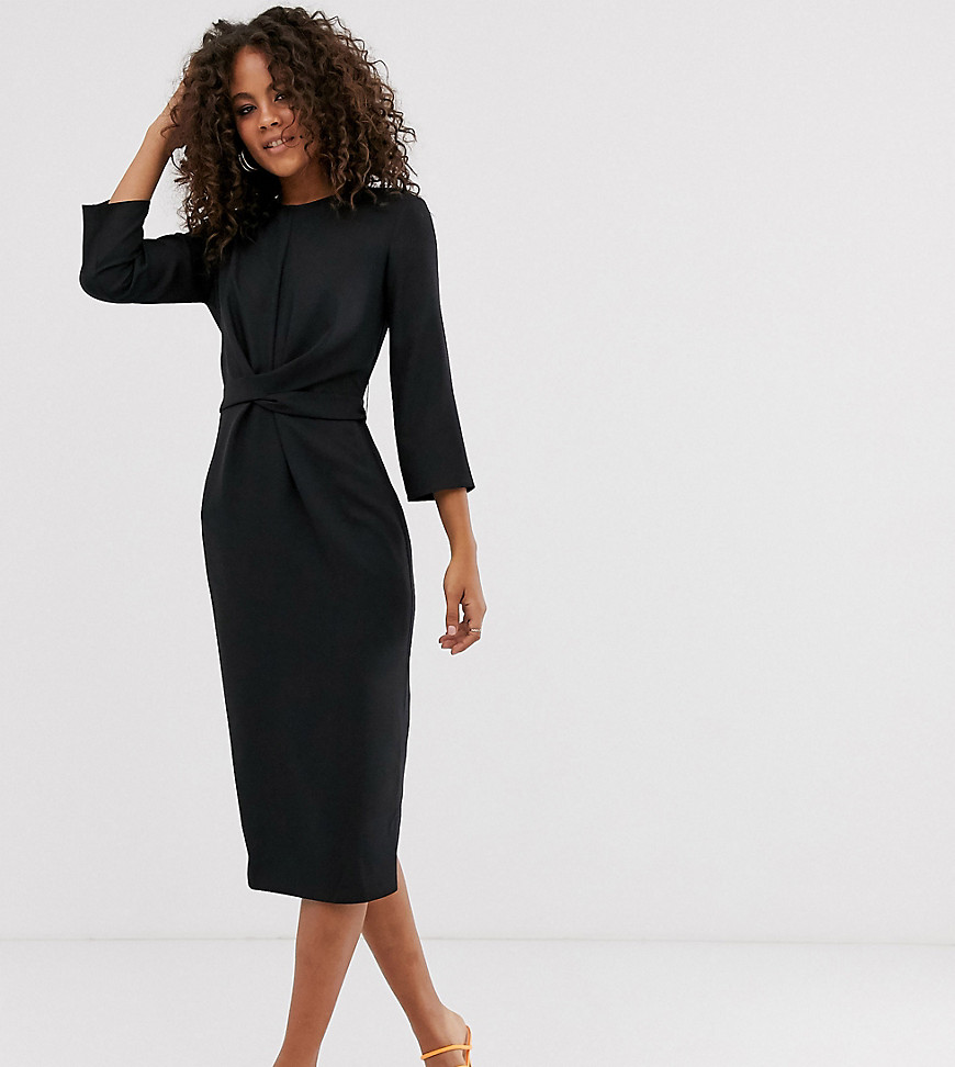 ASOS DESIGN Tall - Halflange jurk met striktaille in zwart