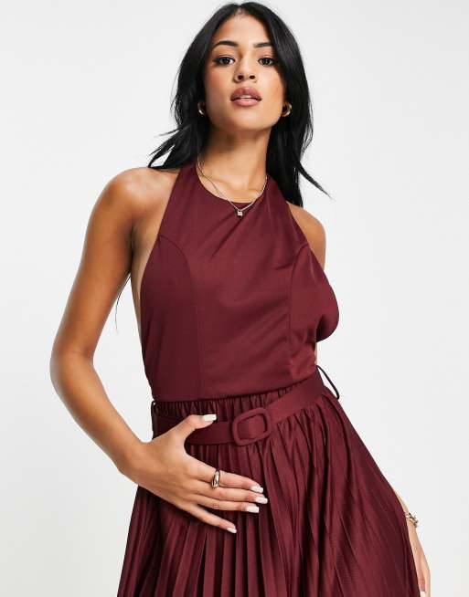 Asos design halter pleated waisted hot sale midi dress