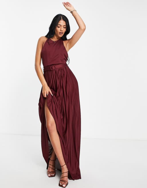 Asos design halter pleated waisted maxi dress hotsell