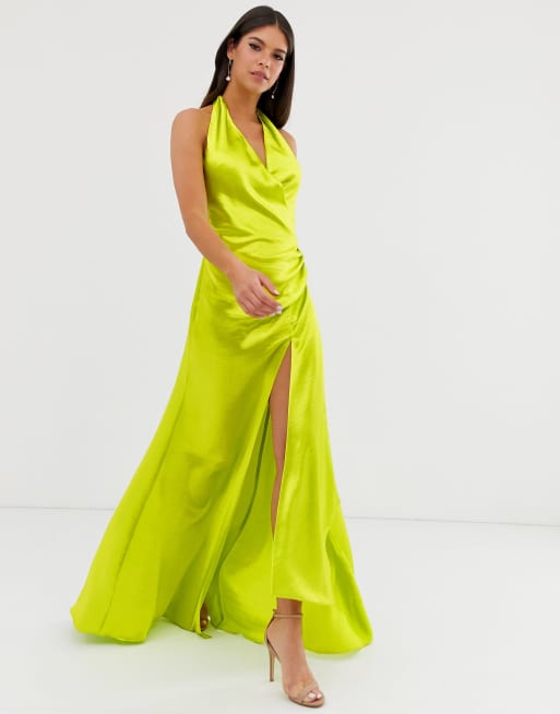 Asos design midi dress with halter best sale neck detail in high shine satin