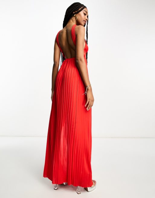 asos red pleated dress