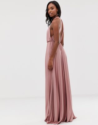 halter pleated waisted maxi dress