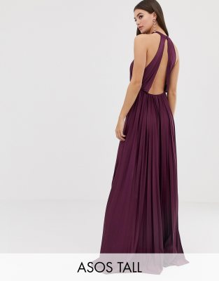 asos design halter pleated waisted maxi dress