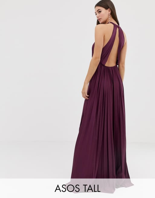 Asos design tall halter 2025 pleated waisted maxi dress