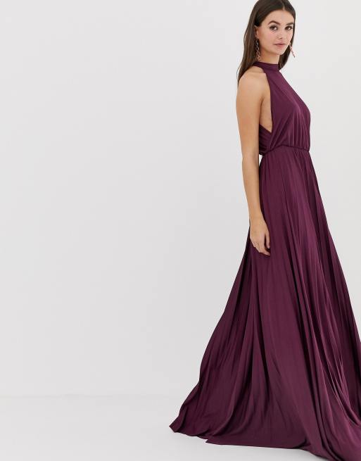 Asos design tall halter shop pleated waisted maxi dress