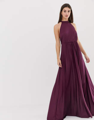 asos design tall halter pleated waisted maxi dress