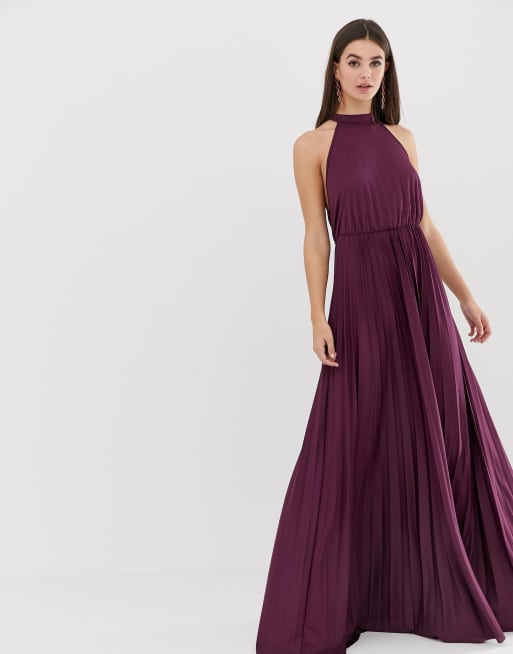 ASOS DESIGN Tall Halter Pleated Waisted Maxi Dress