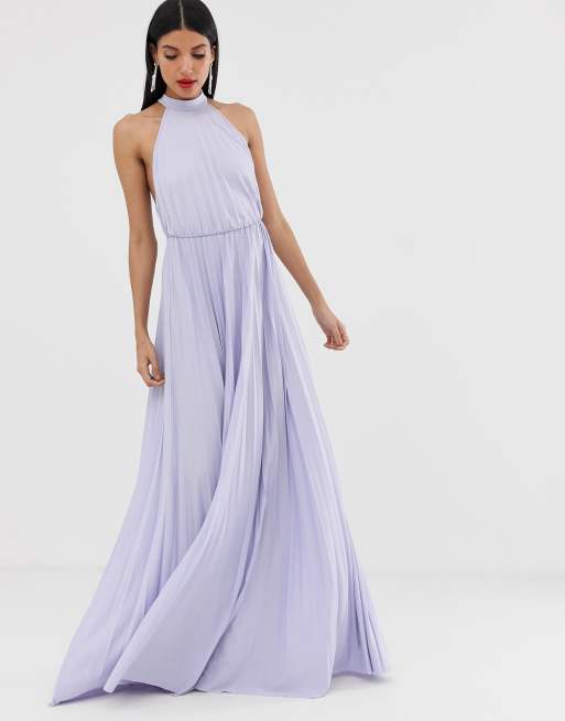 Asos design tall halter 2025 pleated waisted maxi dress