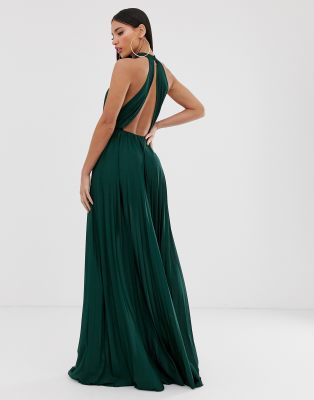 asos design halter pleated waisted maxi dress