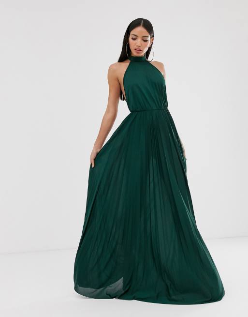 Asos design tall halter 2024 pleated waisted maxi dress