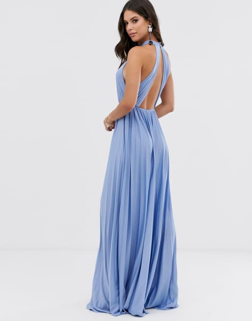 Asos design tall halter shop pleated waisted maxi dress