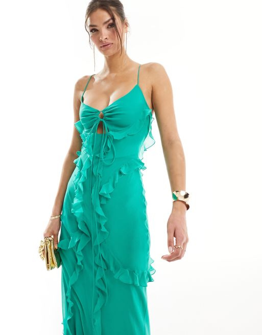 ASOS DESIGN Tall washed halter neck maxi dress with twist strap back detail  in lime green